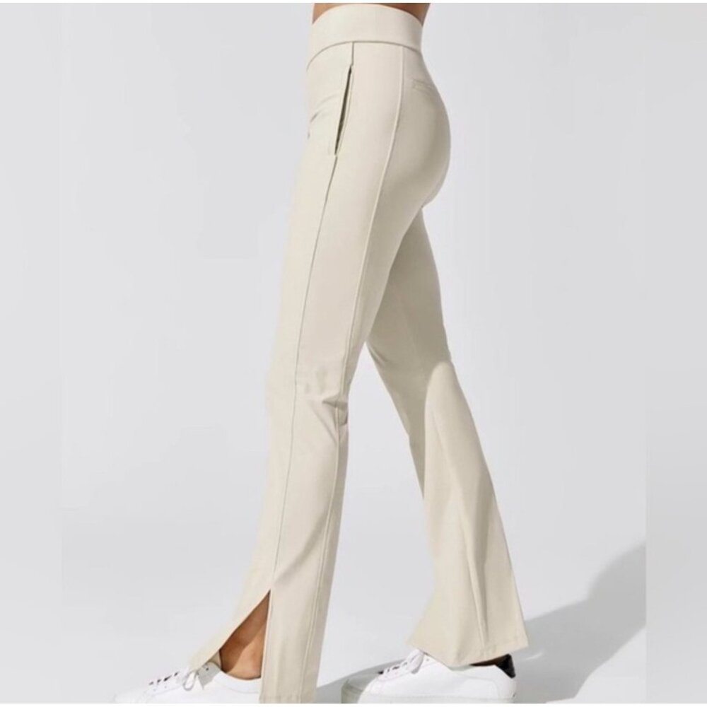 Carbon38 Kick Flare Pants Womens Small Beige High Rise Bootcut Pilates Workout
